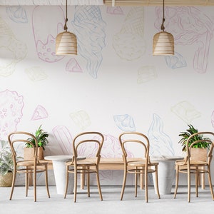 Papel tapiz autoadhesivo de tela extraíble con gráficos de pared para helados, cafetería, restaurante, PW498