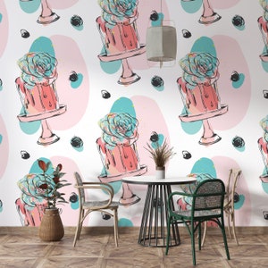 Sweets Wall Graphics Desserts Cake Wallpaper Peel n Stick Wallpaper Cafe Bakery Restaurant Removable PW547