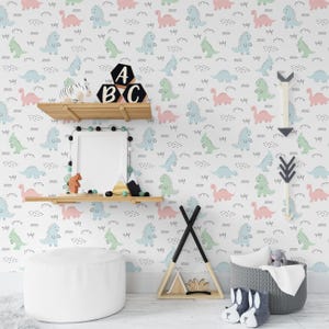 Watercolor Dinosaur Wall Mural | Green Dino Forest Peel and Stick Kids Wallpaper PW672