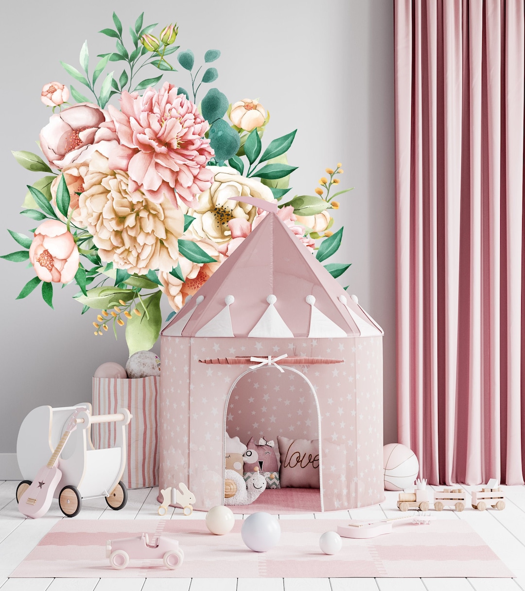 Watercolor Peony Wall Decal: Floral Nursery Decor FLC15 - Etsy