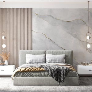 Gray and White Marble Peel and Stick Wallpaper Grey Gold Wall Mural Self Adhesive Removable Fabric Wallpaper PW136