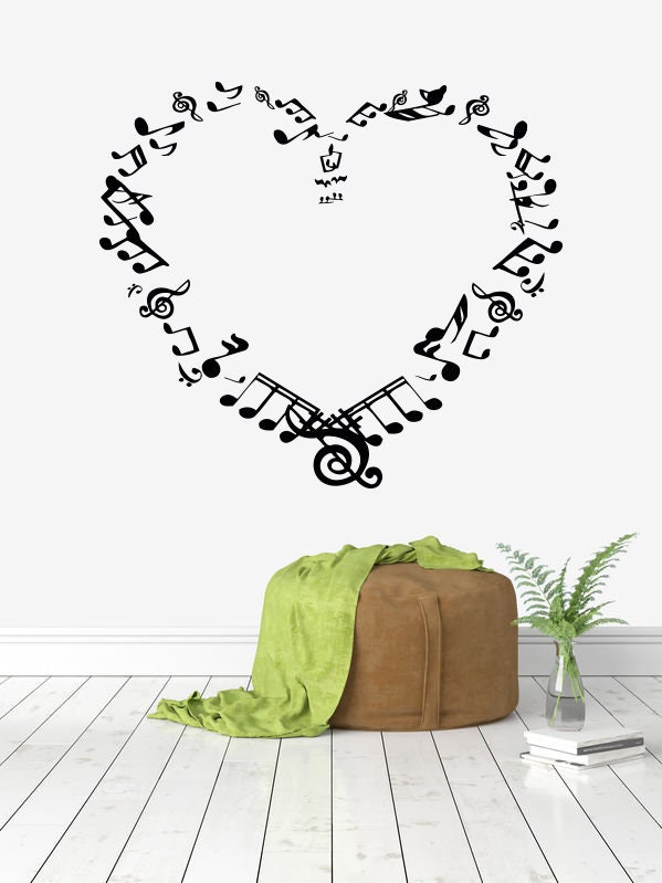 Music Notes Heart Wall Decal: Removable Vinyl Wall Decor 412t - Etsy