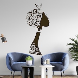 African Woman Wall Decal African Lady Silhouette Sticker Beauty Salon Woman Face African style  Wall Decor t800