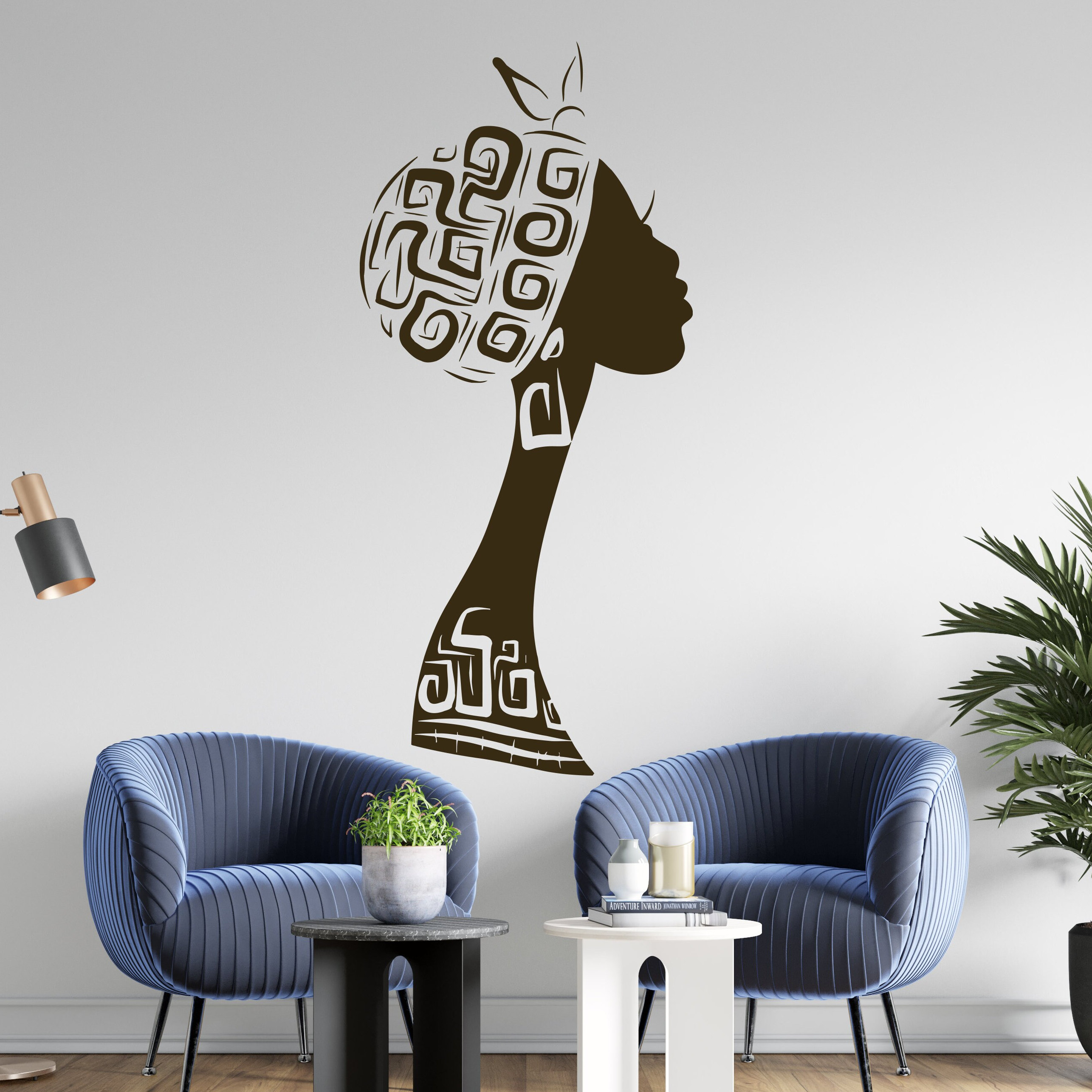 African Woman Wall Decal African Lady Silhouette Sticker Beauty Salon Woman Face African style  Wall Decor t800