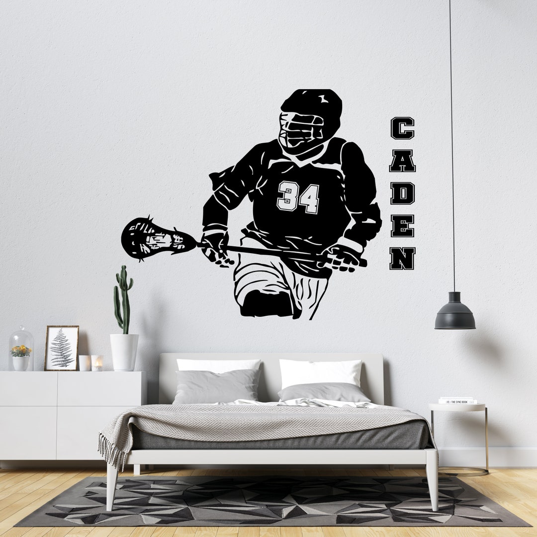 Lacrosse Wall Decal Lacrosse Wall Decor Custom Name Lacrosse Player