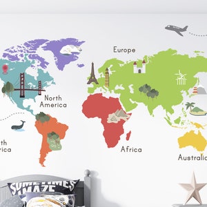 Travel World Map Wall Decal | World Map Wall Sticker | World Map Wall Decor CD97