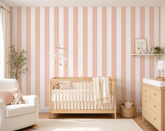Pink Stripe Wallpaper | Pastel Nursery Wallpaper | Girls Room Wall Decor | Peel & Stick Stripes | PW720