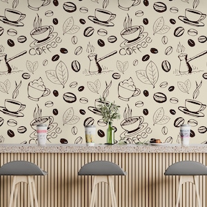 Coffee Peel and Stick Wallpaper for Coffee Shop Self Adhesive Removable Fabric Restaurant Mural Wallpaper PW163