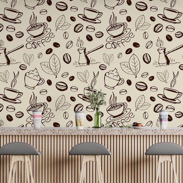 Coffee Peel and Stick Wallpaper for Coffee Shop Self Adhesive Removable Fabric Restaurant Mural Wallpaper PW163