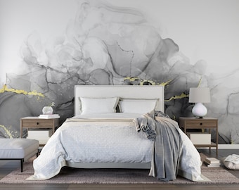 Black Marble Texture Wallpaper | Dark Stone Peel and Stick Wall Mural | PW658