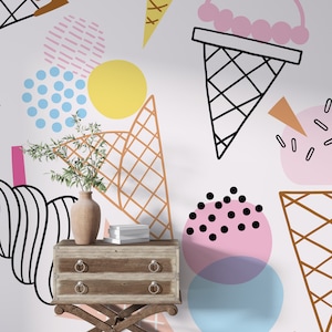 Ice Cream Wall Graphics Peel and Stick Wallpaper Ice Cream Cafe Restaurant Self Adhesive Removable Fabric Restaurant Mural PW345