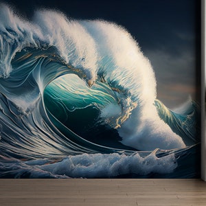 Ocean Wave Wall Mural Peel and Stick Wallpaper Nature Wallpaper Self Adhesive Removable Fabric Ocean Wave Wallpaper PW278