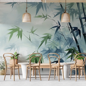 Green Bamboo Forest Wallpaper | Peel & Stick Nature Mural | Tropical Plant Wall Decor | PW460