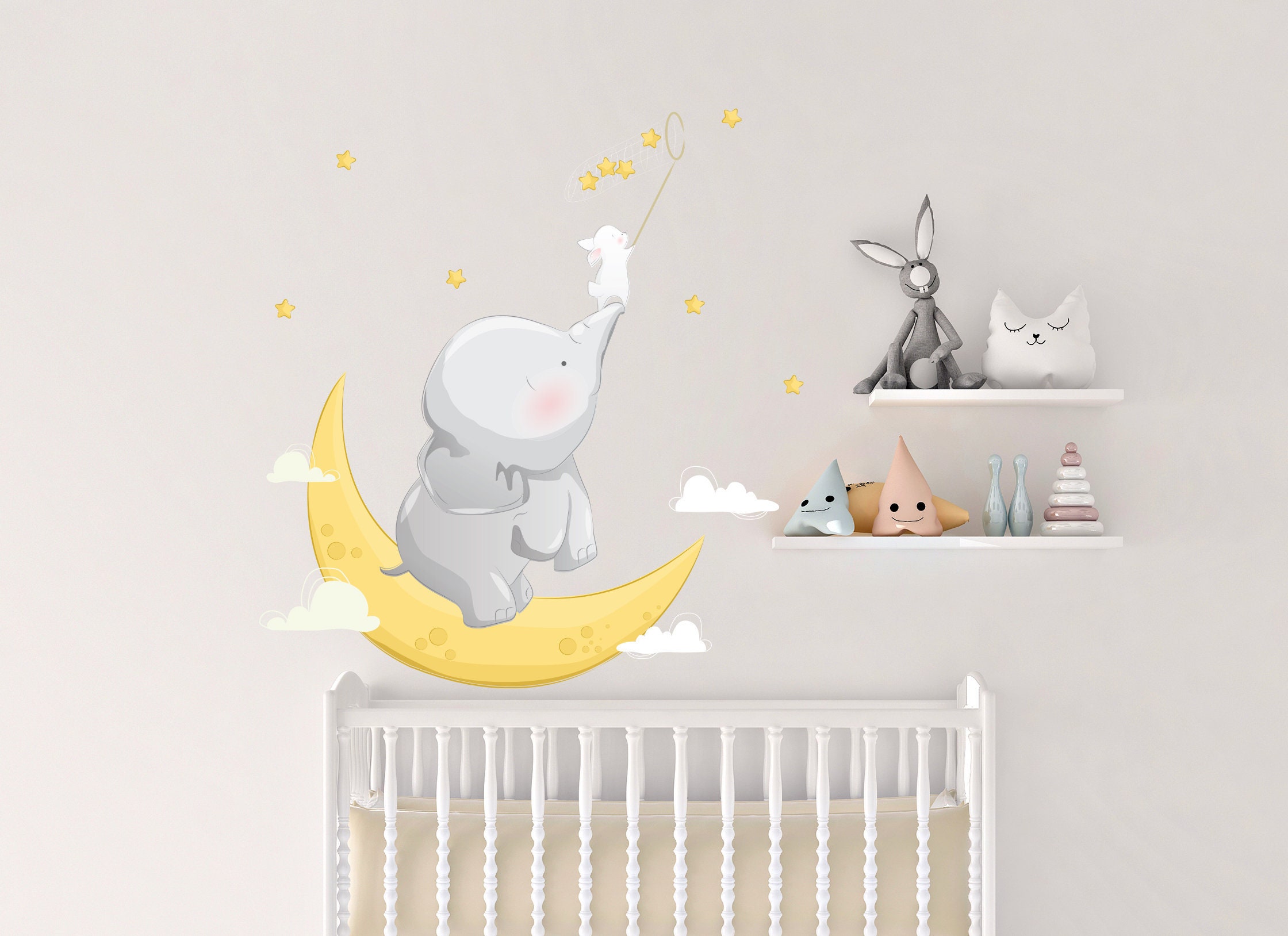 Watercolor Cute Baby Elephant Wall Decal for Kids Nursery | Etsy