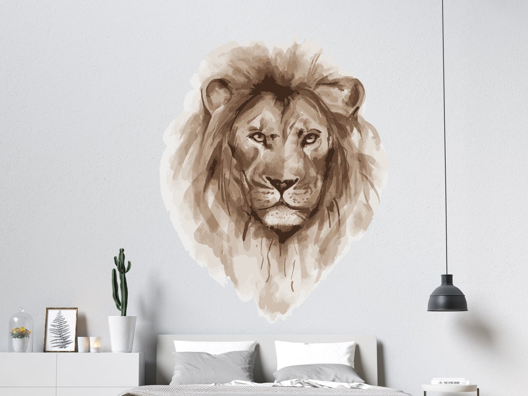Lion Head Wall Decal | Full Color Lion Wall Sticker | Lion Wall Decor ...