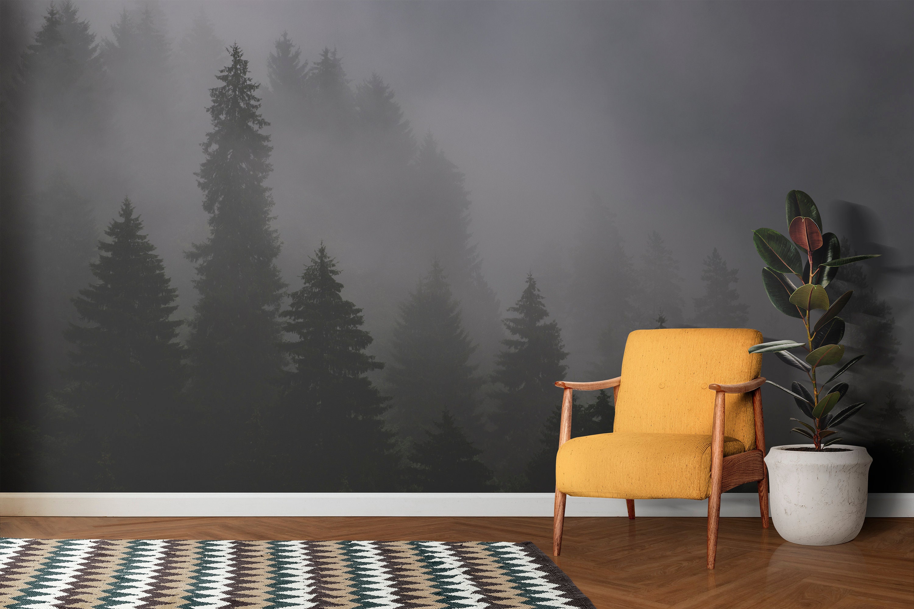 Foggy Forest Peel and Stick Wallpaper Nature Wall Mural Self | Etsy