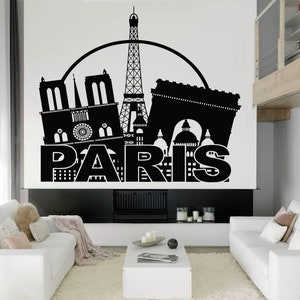 Calcomanía de pared de París / Adhesivo de pared con el horizonte de París / Arte de pared de la Torre Eiffel / Decoración de pared de la Torre Eiffel 2775