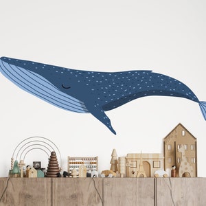 Blue Whale Wall Decal – Ocean Animal Nursery Sticker, Sea Life Vinyl Mural for Kids Room, Peel and Stick Whale Art, Baby Room Decor CD83