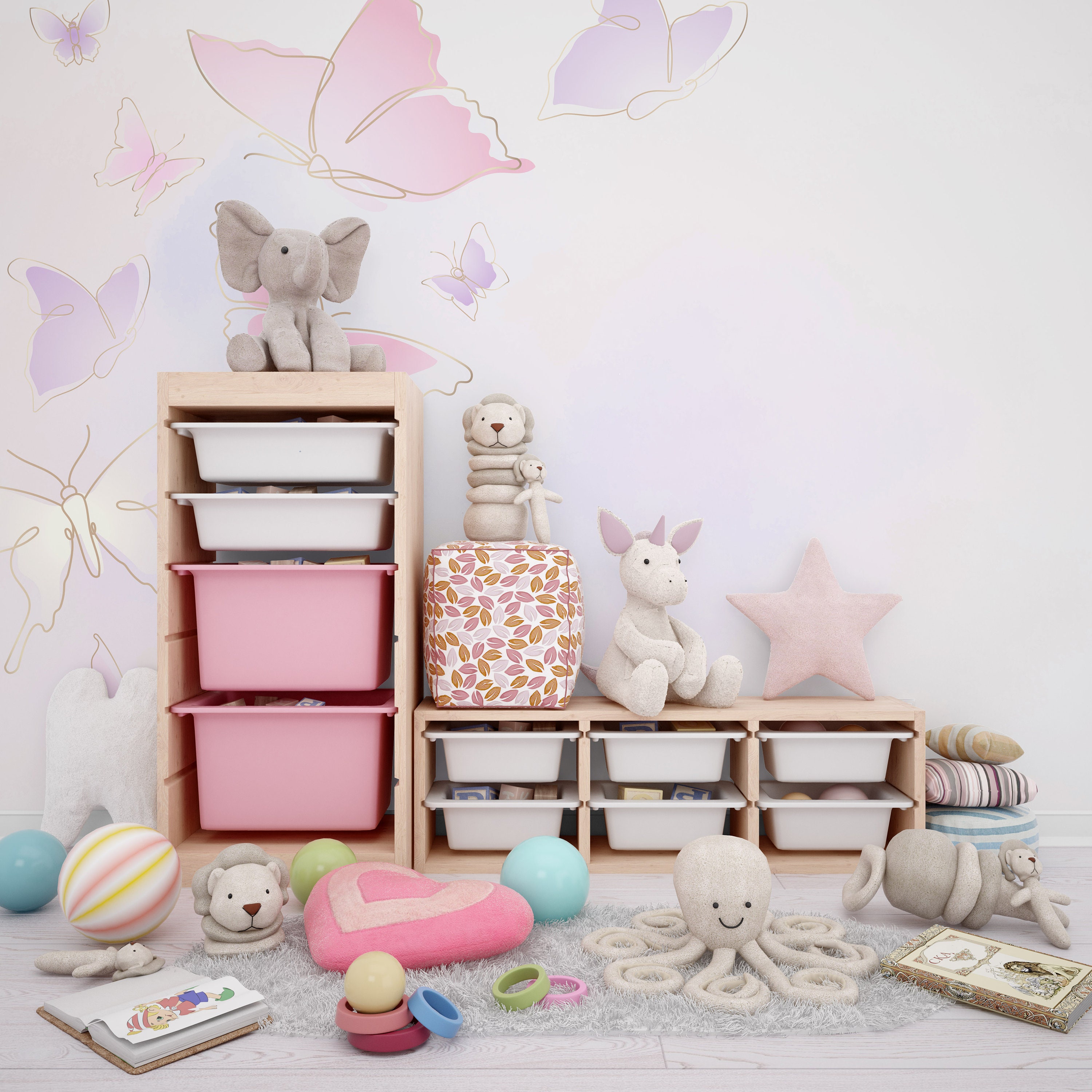 Pink Watercolor Butterfly Wallpaper | Peel & Stick Removable Girls Room ...