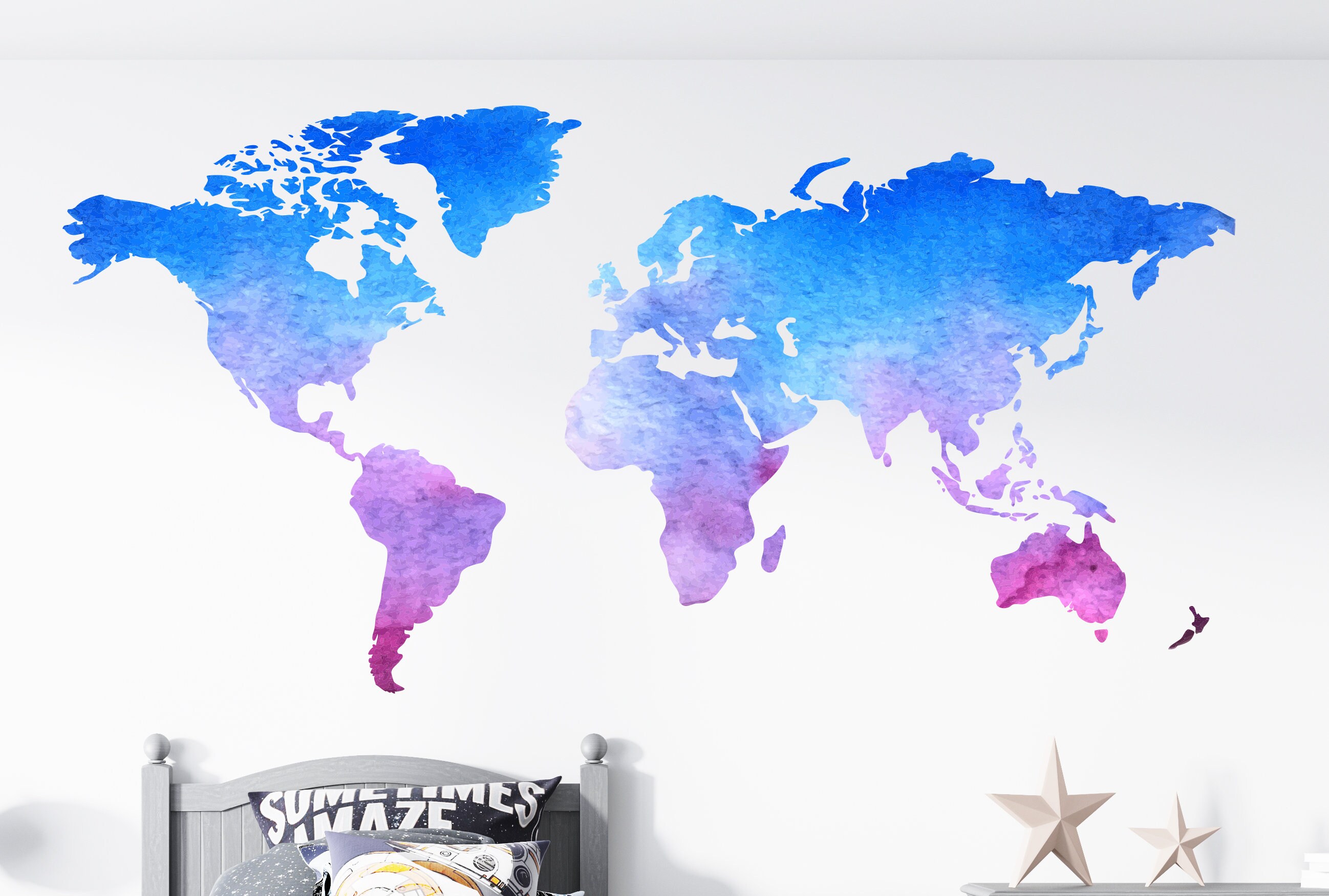 Watercolor World Map Wall Decal World Map Wall Sticker | Etsy