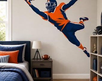 Football Wall Decal – Orange Navy Diving Player, Sports Vinyl Decor for Boys Bedroom | FB001