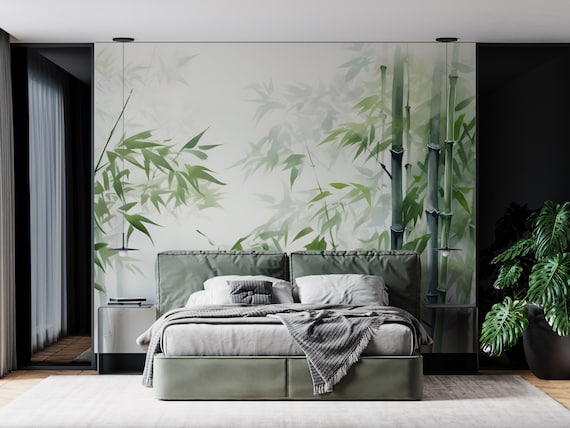 Zen Bambus Rckzug Wandbild | Minimalist Grn Peel & Stick Entfernbare  Tapete | Schlafzimmer, Wohnzimmer | PW461 - Etsy.de