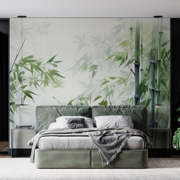 Bamboo Wallpaper Nature Wall Graphics Green Plants Bamboo Peel and Stick Wallpaper for Restaurant Bamboo Tall Trees PW461