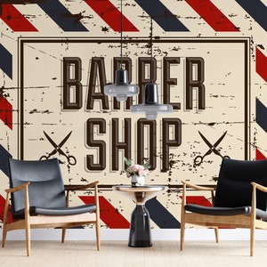 Barber Shop Wallpaper for Salon Peel and Stick Self Adhesive Removable Barber Shop Wall Graphics Hair Cuts Vintage Wallpaper PW574