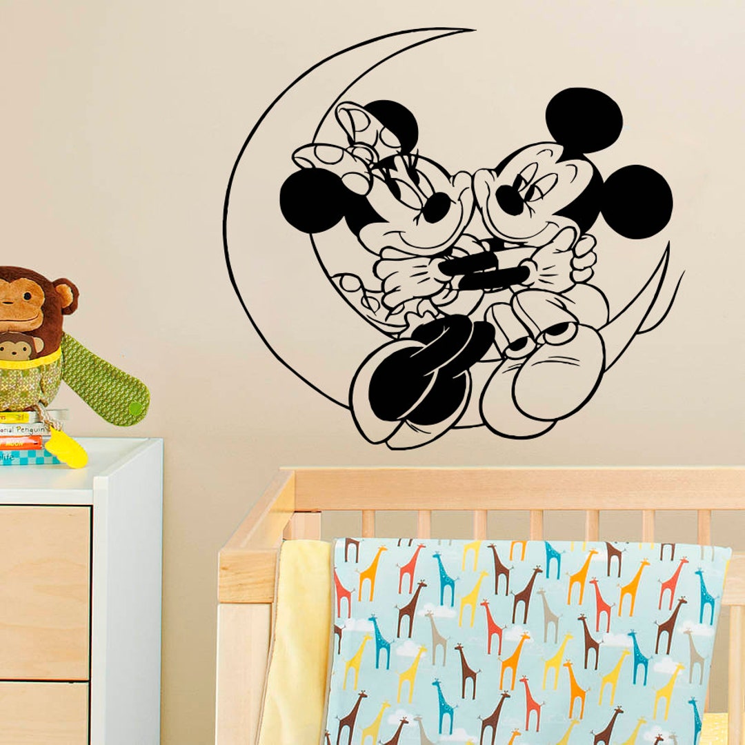 Baby Mickey & Minnie Mouse Vinyl Wall Decal - Adhesive Home Art Cartoon  Stickers