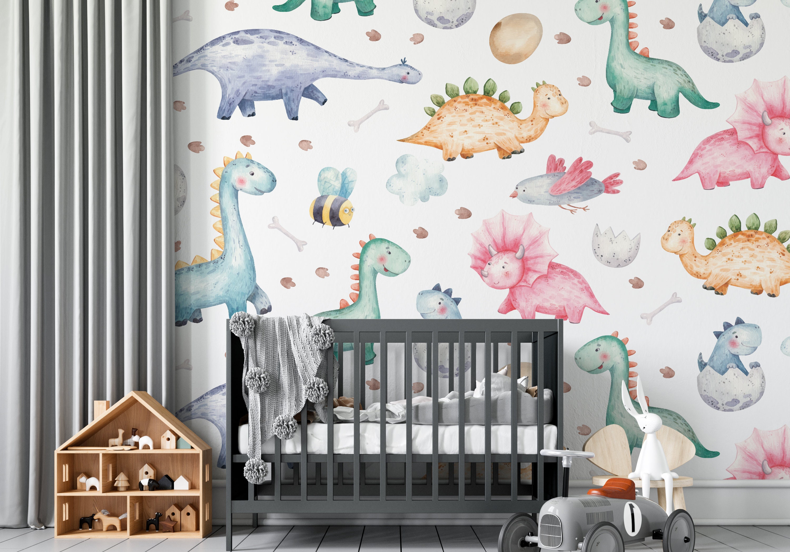 Dino Park Adventure Mural | Kids Nursery Peel & Stick Removable ...