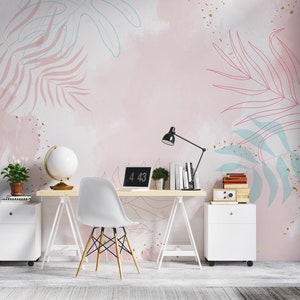 Pink Watercolor Wallpaper Peel and Stick Boho Leaves Self Adhesive Mural Removable Fabric 3D Wallpaper PW253