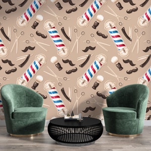 Barber Shop Wallpaper for Salon Peel and Stick Self Adhesive Removable Barber Shop Wall Graphics Hair Cuts Vintage Wallpaper PW571