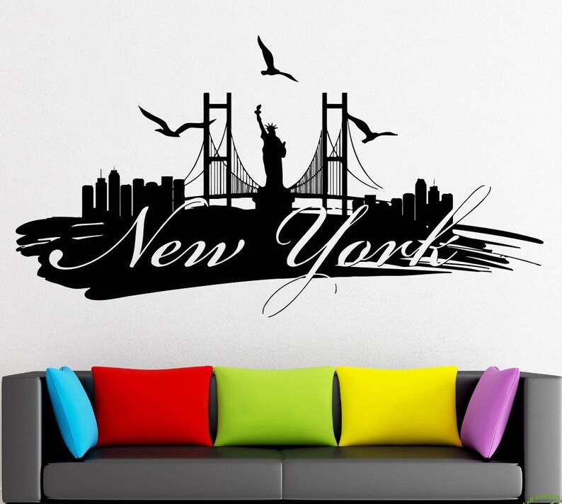 New York City decal City Sticker Skyscraper Wall Decal Window Sticker Room Vinyl sticker Building Decor house Sight Handmade t699