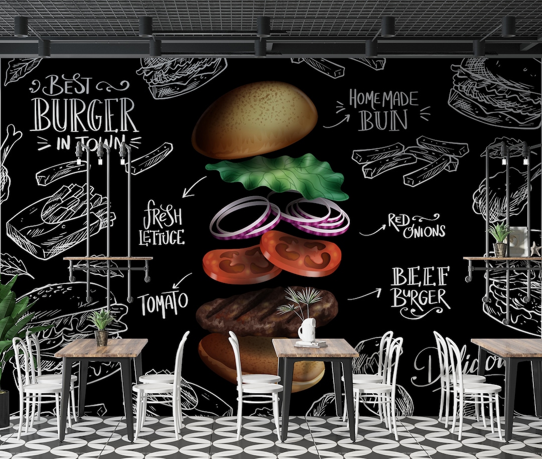 Fast Food Restaurant Wall Graphics Burger Fries Peel and Stick