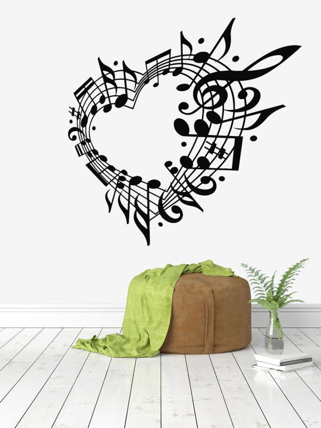 Music Notes Heart Wall Decal: Vinyl Music Decor 400t - Etsy