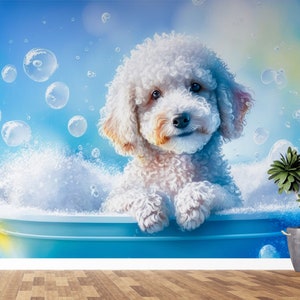 Dog Grooming Wall Graphics Peel and Stick Wallpaper Dog Grooming Self Adhesive Removable Fabric Veterinary Clinic Mural PW357