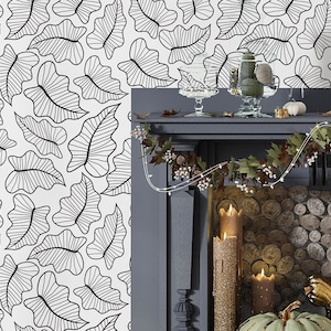 Black and White leaves Peel and Stick Wallpaper Botanical Self Adhesive Removable Fabric Wallpaper PW6