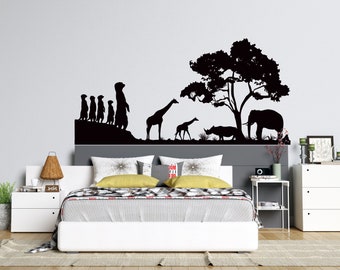 Muursticker safaridieren: muurkunst silhouet Afrikaanse savanne AF45