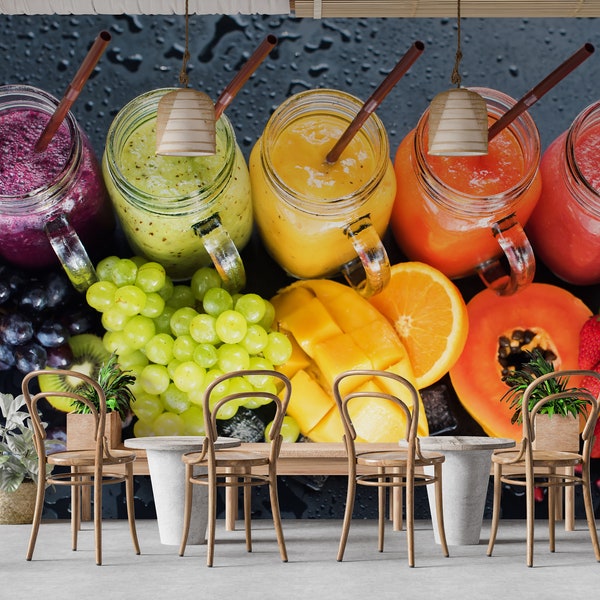 Smoothie Cafe Wall Graphics Peel and Stick Fruit Wallpaper Smoothie Drink Juice Bar Restaurant Self Adhesive Removable PW178