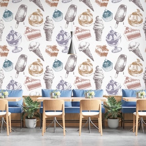 Sweets Wall Graphics Desserts Wallpaper Peel and Stick Wallpaper Cafe Bakery Restaurant Self Adhesive Removable Mural PW529