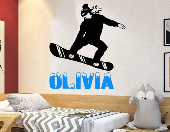 Gepersonaliseerde naam Snowboard Girl Wall Decal Snowboard Wall Sticker Snowboard Decals for Kids 5202
