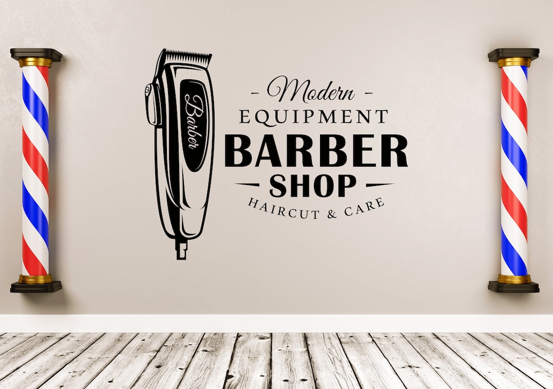 Barber Razor Sticker Classic Trim Barber Shop Wall Decal | Straight Razor Salon Wall Sticker ...
