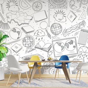 Geographie Wandgrafik Schälen und Stick Wissenschaft Wallpaper Selbstklebende Weltkarte Abnehmbares Wandbild für die Schule PW562