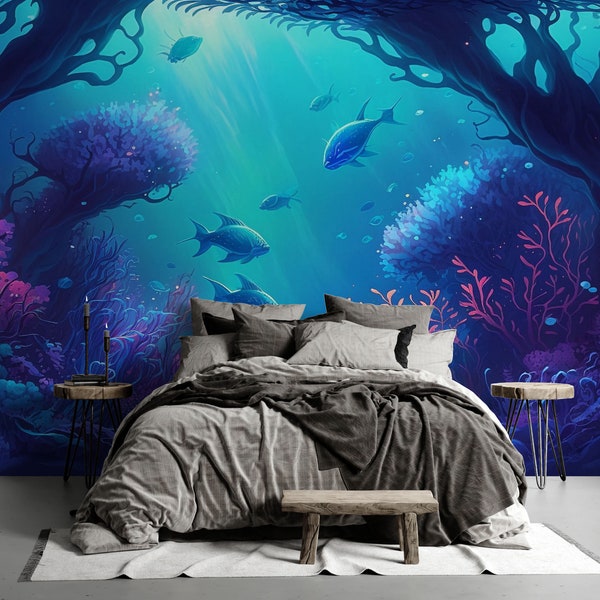 Under the Sea Wallpaper Peel and Stick Fish Ocean Self Adhesive Mural Removable Fabric 3D Wallpaper PW234