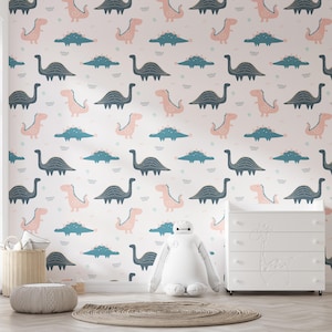 Kids Dinosaur Mural | Watercolor Dino World Pattern | Peel and Stick Wallpaper PW668