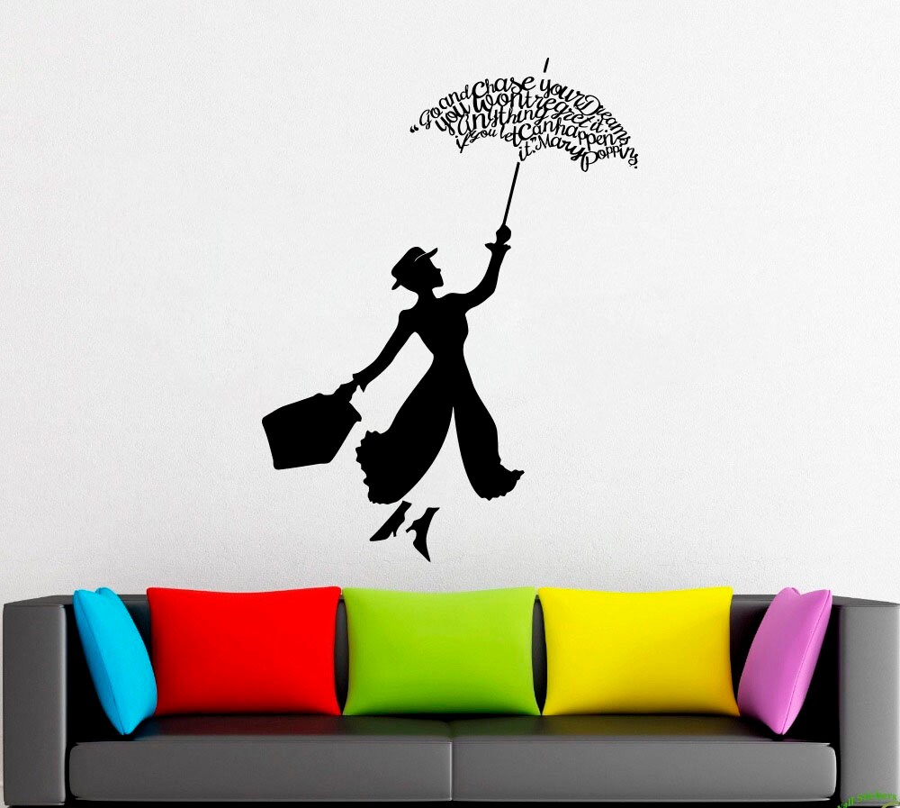 Mary Poppins Umbrella Nanny Wall Decal Window Sticker Design Handmade 4288