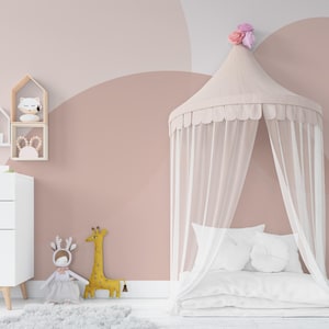 Geometric Abstract Wallpaper Pastel Pink Colors Peel n Stick Mural Self Adhesive Removable Modern Circles Wall Mural PW729