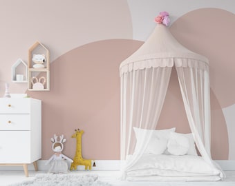 Mural geométrico rosa pastel / Papel pintado autoadhesivo con círculos abstractos para habitación infantil PW729