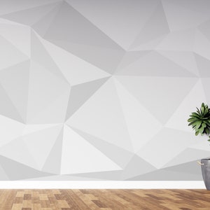 Geometric Stone Illusion | Gray 3D Abstract Wallpaper | Modern Peel and Stick Wall Mural | PW127