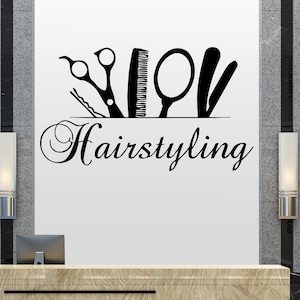Hair Salon Decal Hair Tools Wall Sticker Hair Stylist Scissors Barber Shop Beauty Salon Decor t125